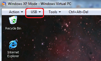 Windows XP Mode, USB Menu